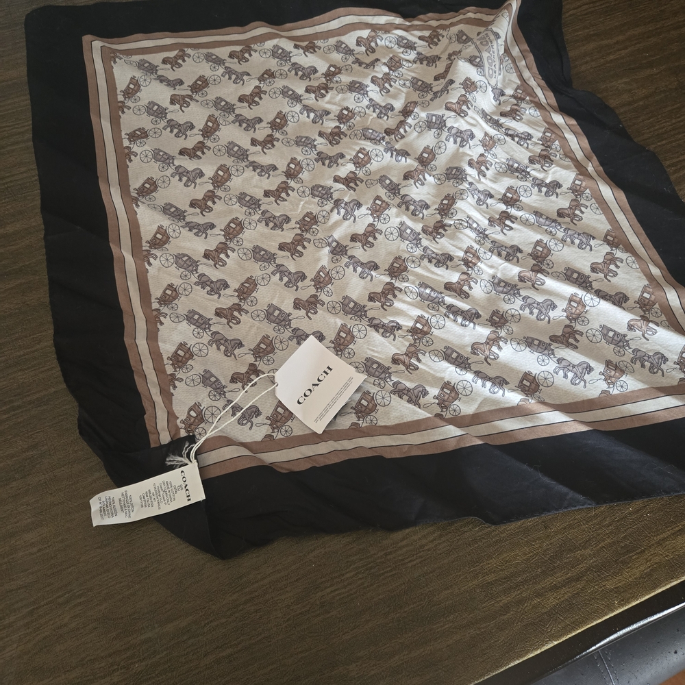 Coach Black and Brown Horse Print Scarf